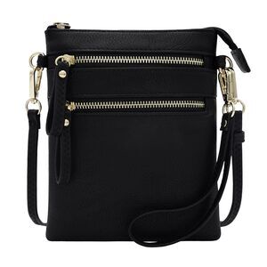 6277 Faux Leather Organizer Multi Zipper Pockets Handbag With Detachable